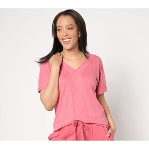 Peace Love World Women's Top Plus Sz 1X Boheme Mixed Media V-Neck Pink A648039